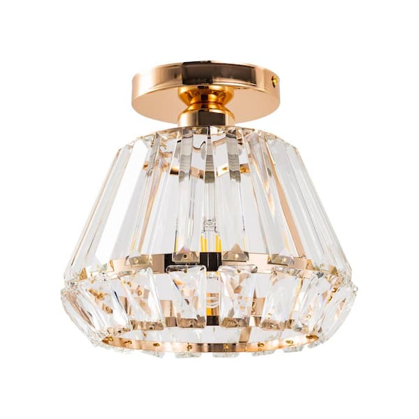 YANSUN 9 in. 1-Light Rose Gold Modern Semi-Flush Mount Ceiling Light, E26 Base, No Bulbs Included
