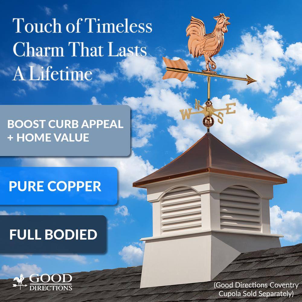 Copper Rooster Cottage Weathervane with Roof Mount