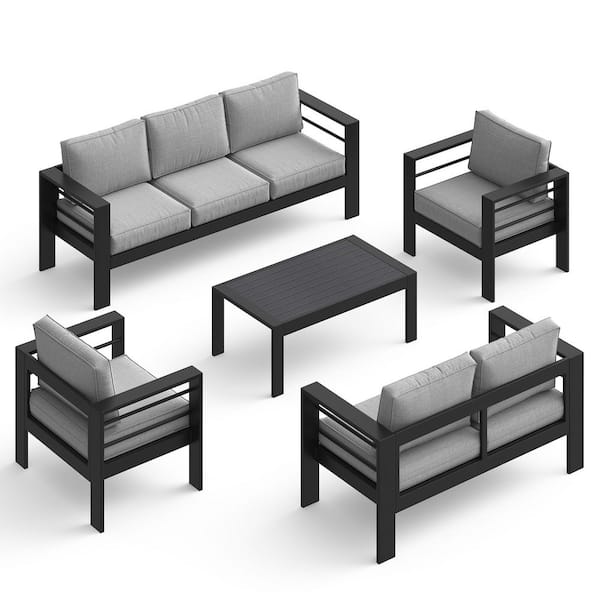 SUNVIVI 5-Piece Aluminum Patio Conversation Set with Light Gray Cushion