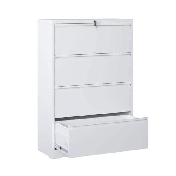 4-Drawer White Metal 35.43 in. W Lateral File Cabinet with Lock for Home Office durable construction