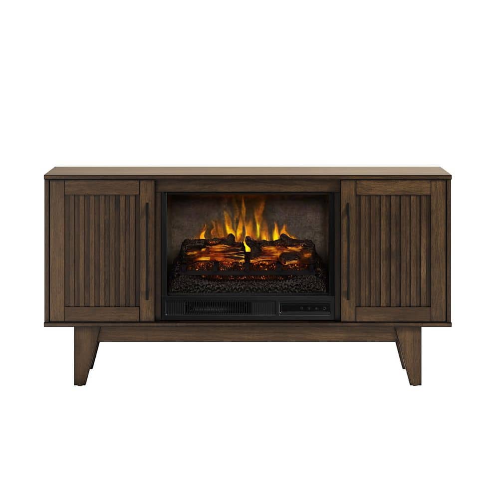 SCOTT LIVING Rosalie 54 in. Freestanding Media Console Wooden Electric Fireplace in Warm Brown Birch -  HDSLFP54W-4A