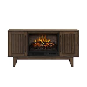 Rosalie 54 in. Freestanding Media Console Wooden Electric Fireplace in Warm Brown Birch