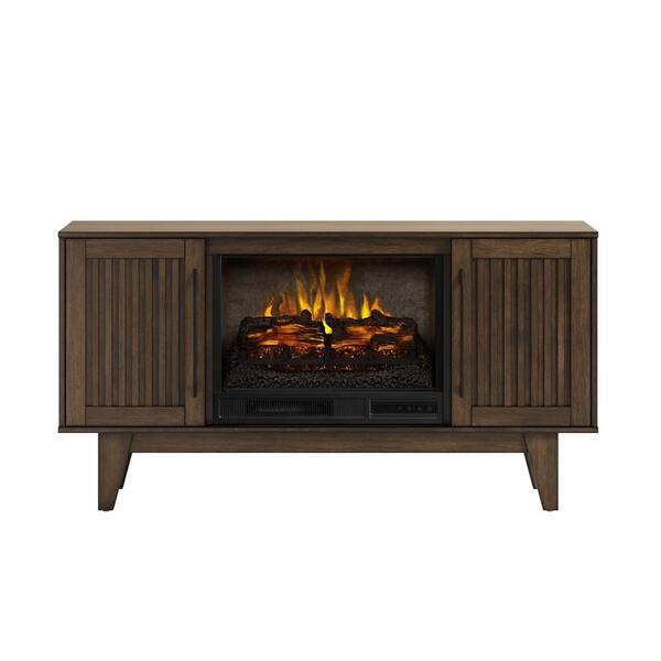 SCOTT LIVING Rosalie 54 in. Freestanding Media Console Wooden Electric Fireplace in Warm Brown Birch