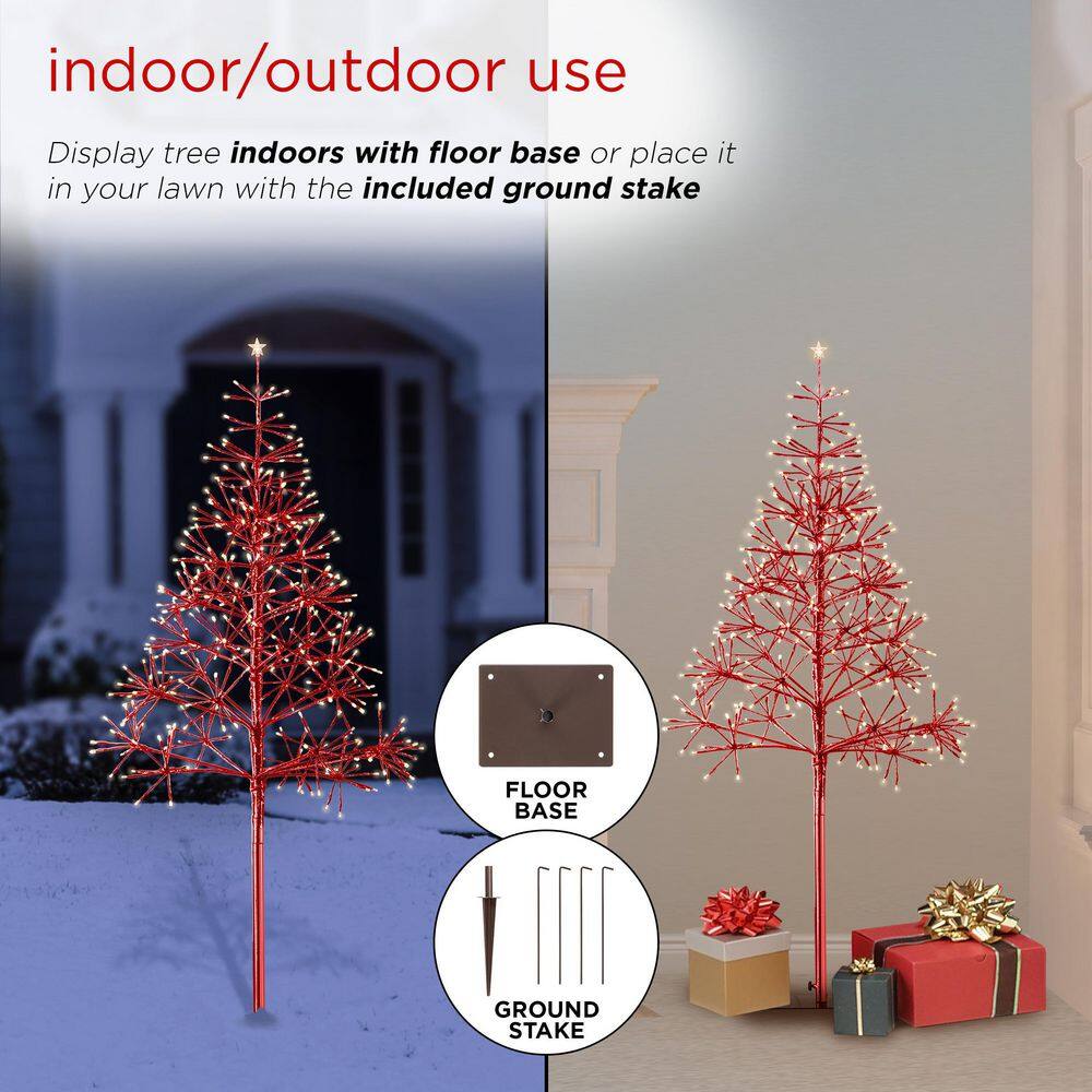 Alpine Red 53" Outdoor Christmas Tree with LED Lights