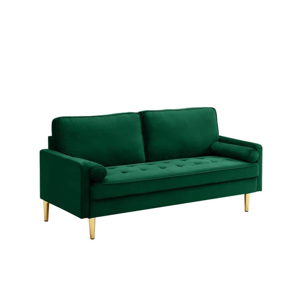 Lovesat 65 in. Velvet Loveseat Green Pine Wood Frame with Gold Legs and Cushions price history on PriceWatchPro