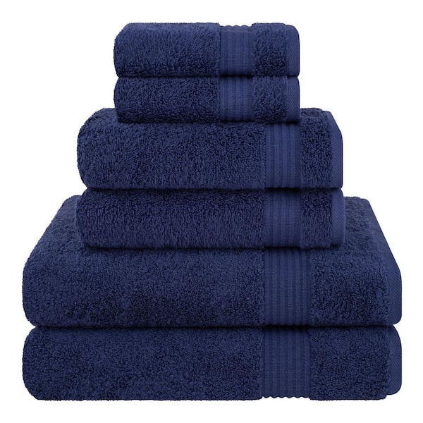 Premium Quality 100% Cotton 6-Piece Bath Towel Set, Navy Blue