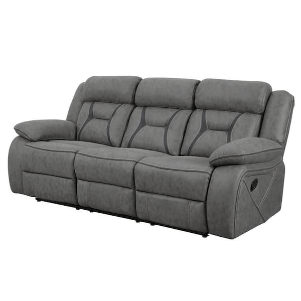 Benjara 84 in. Wide Pillow top Arms Microfiber Motion Sofa with Contrast Stitching in Gray
