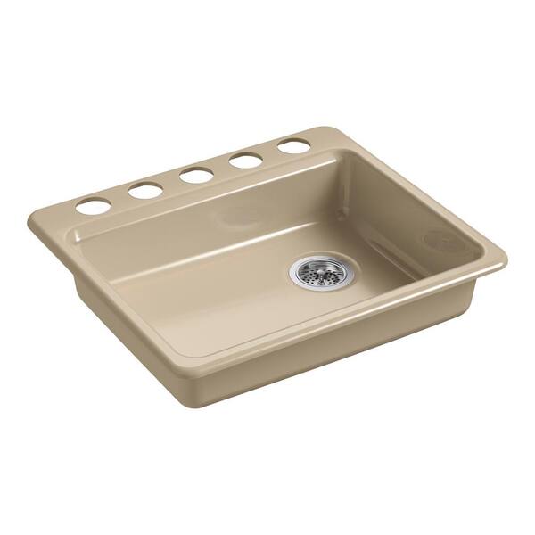 KOHLER Riverby Undermount Cast Iron 25 in. 5-Hole Single Bowl Kitchen Sink in Mexican Sand