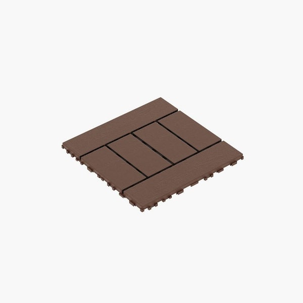 COOLSHARK H Style 12 in. x 12 in. Outdoor PP Polypropylene Patio Interlocking Deck Tiles Flooring, Brown (44-Pieces)