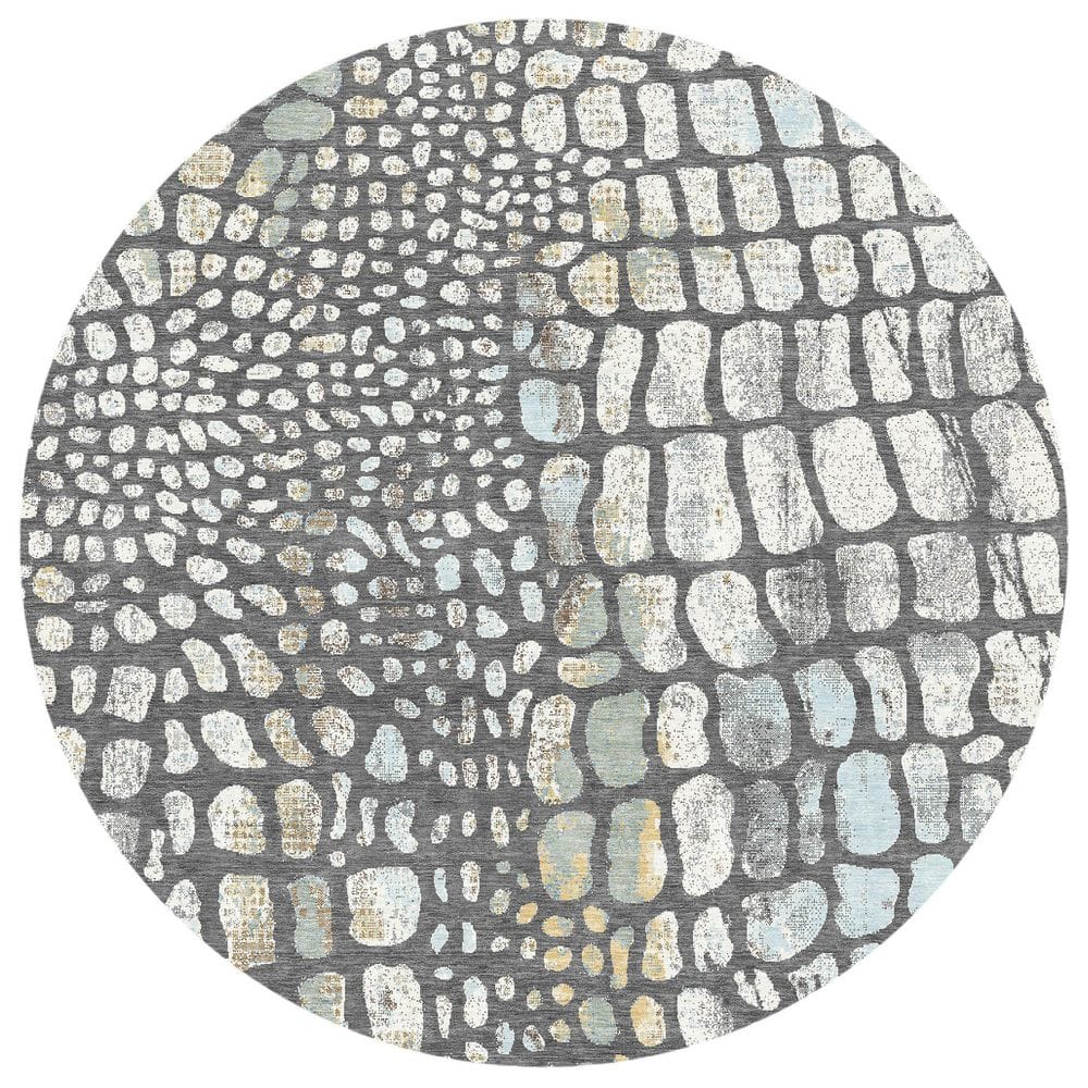 Chantille Machine Washable Indoor/Outdoor Abstract ACN3000 Graphite 8 ft. x 8 ft. Round Rug price history on PriceWatchPro