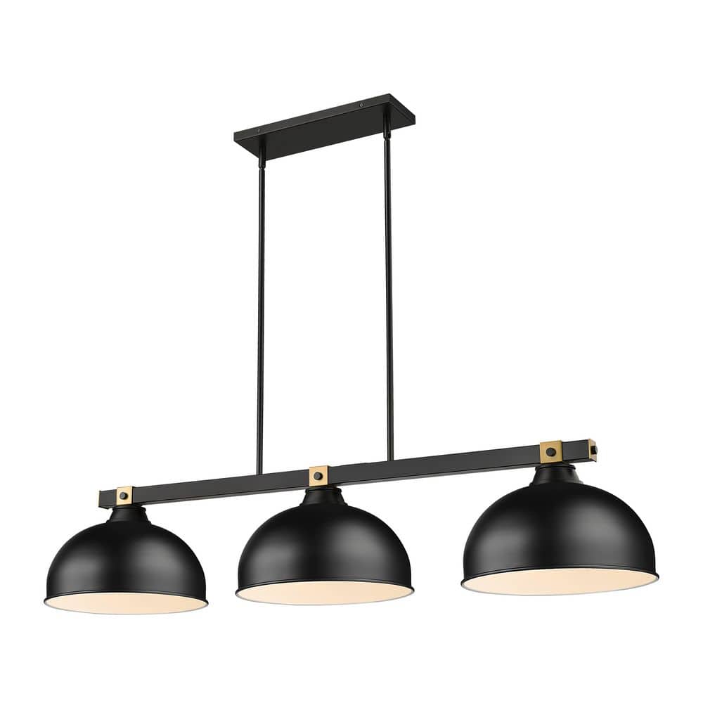 Bronte 51.75 in. Matte Black + Rubbed Brass 3 Light Billiard Light with Dom
