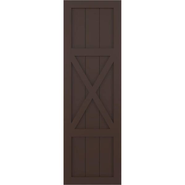 Ekena Millwork 15 in. x 41 in. True Fit PVC Center X-Board Farmhouse Fixed Mount Board and Batten Shutters Pair in Raisin Brown