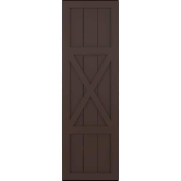 Ekena Millwork 15 in. x 61 in. True Fit PVC Center X-Board Farmhouse Fixed Mount Board and Batten Shutters Pair in Raisin Brown