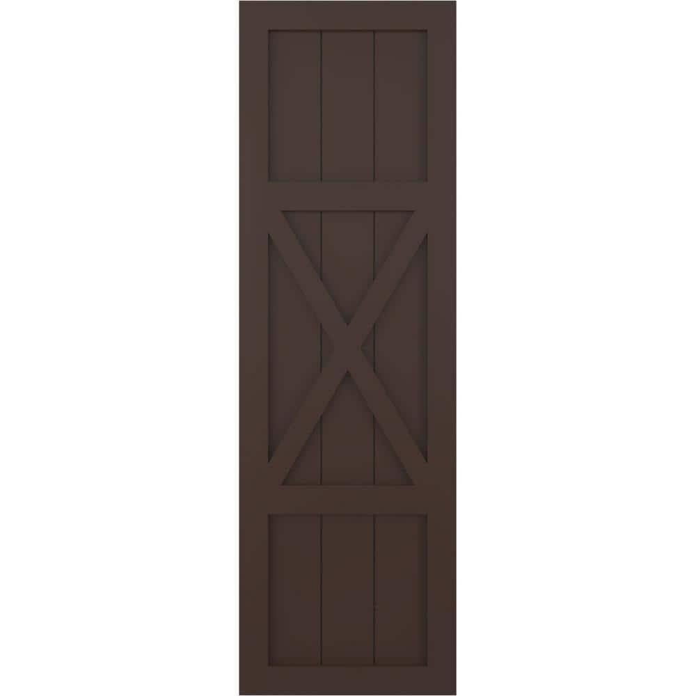 18 in. x 54 in. True Fit PVC Center X-Board Farmhouse Fixed Mount Board and Batten Shutters Pair in Raisin Brown price history on PriceWatchPro
