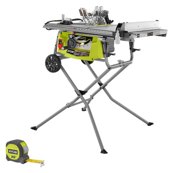 RYOBI 15 Amp 10 in. Expanded Capacity Portable Corded Table Saw With Rolling Stand and 25 ft