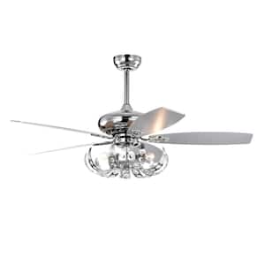 52 in. Indoor Chrome Crystal Ceiling Fan with 5 Reversible Blades and Remote Control, No Bulb