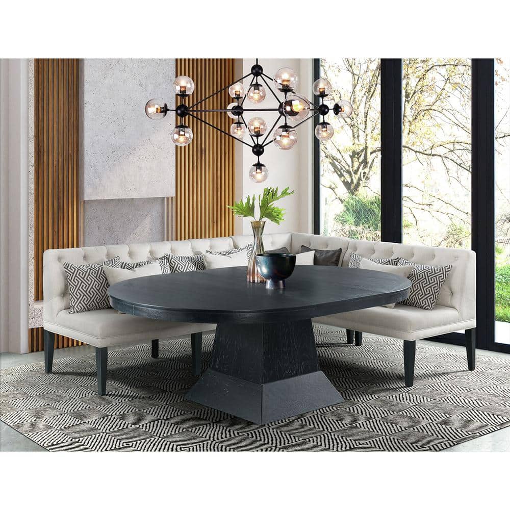 Beige Tufted Linen Dining Sofa with Pillows