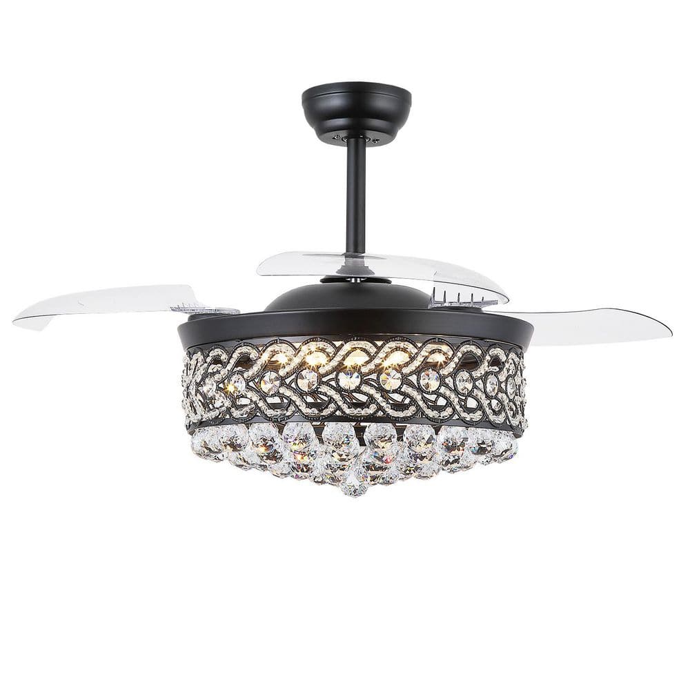 48 in. Modern Indoor Downrod Mount Black Crystal Ceiling Fan with Light Kit and Remote Control price history on PriceWatchPro