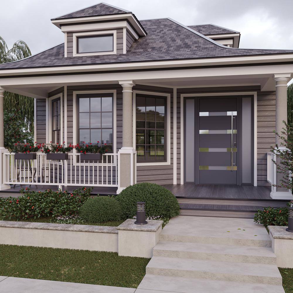Aura Anthracite Zinc-Galvanized Steel Front Door with Frosted Glass