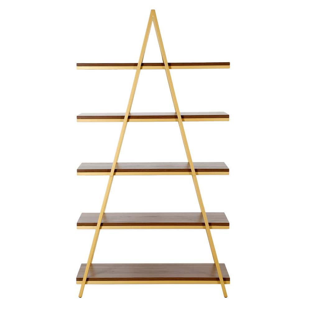 Aurum Ladder 68'' Gold and Walnut 5-Tier Bookshelf