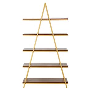 Conry 68 in. Gold Finish and Walnut 5-Shelf Bookcase