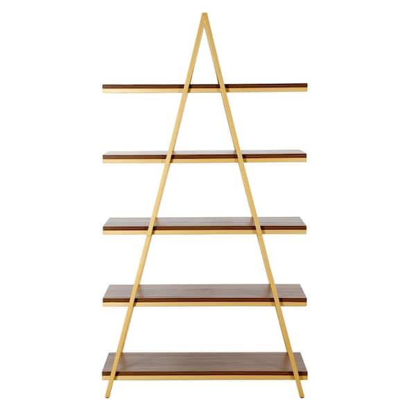 Meyer&Cross Conry 68 in. Gold Finish and Walnut 5-Shelf Bookcase