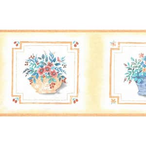Falkirk Brin Flowers In Pots Brown, Blue, Pink, Orange Wallpaper Border