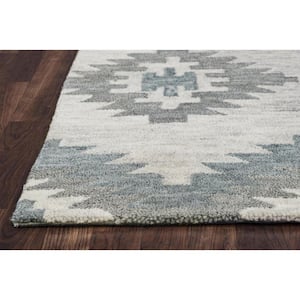 Napoli Ivory/Blue 9 ft. x 12 ft. Native American/Geometric/Moroccan Area Rug