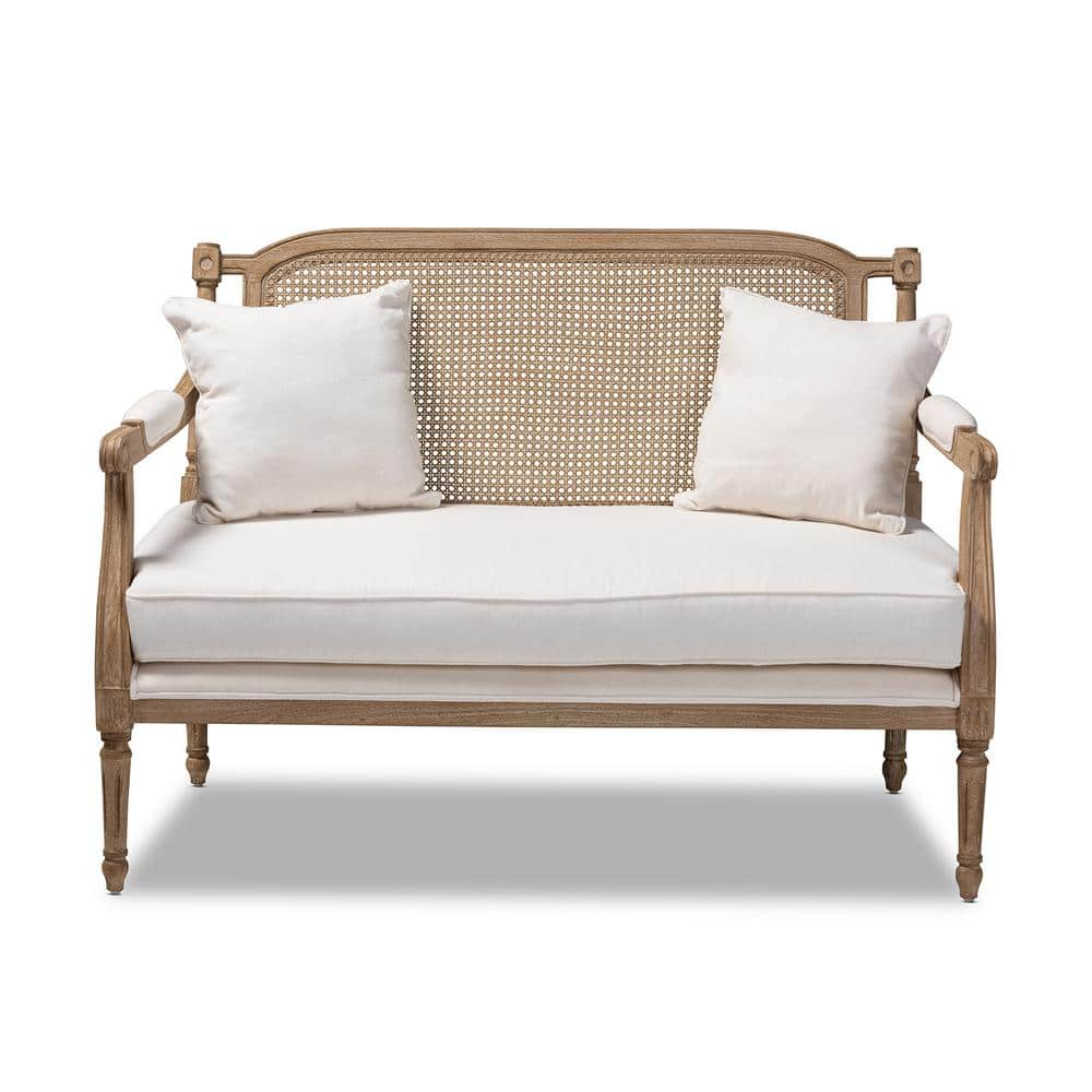 Baxton Studio Clemence 48.8 in. Ivory Oak Polyester 2 Seater