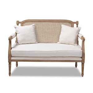 Clemence 48.8 in. Ivory/Oak Polyester 2-Seater Loveseat with Wood Frame