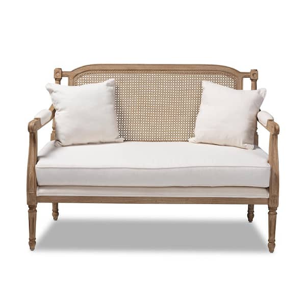 Baxton Studio Clemence 48.8 in. Ivory/Oak Polyester 2-Seater Loveseat with Wood Frame