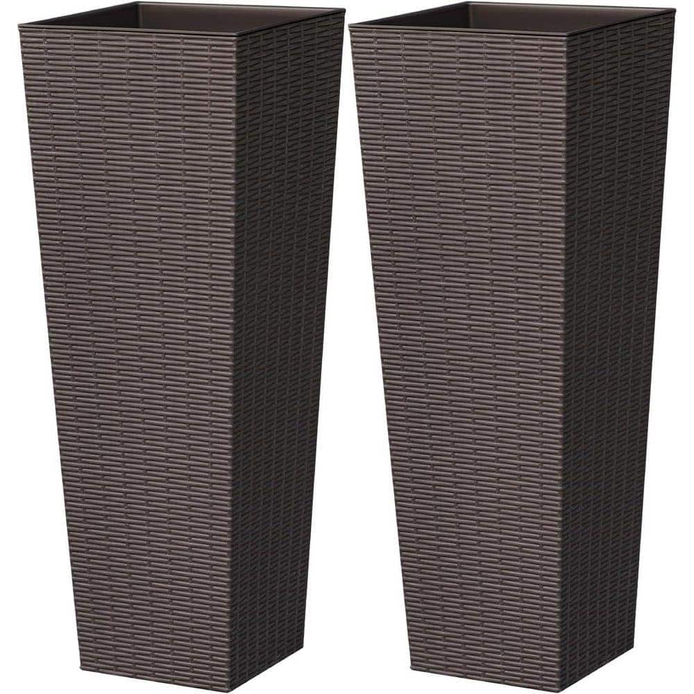 32 in. Tall Plastic Planters (2-Pack) Brown Rattan Texture- with Detachable Inner Pot and Drainage Holes, Indoor/Outdoor price history on PriceWatchPro