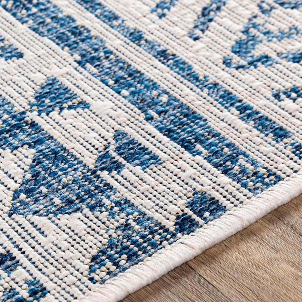 Blue and White Flat Woven Synthetic 10' x 14' Area Rug