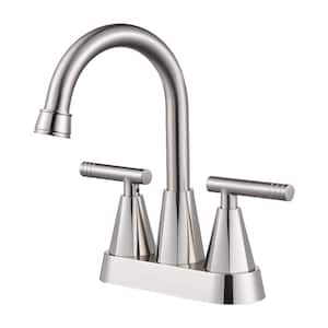 High-gooseneck 4 in. Centerset Double Handle 360° rotation Bathroom Faucet with Drain kit Included in Brushed Nickel