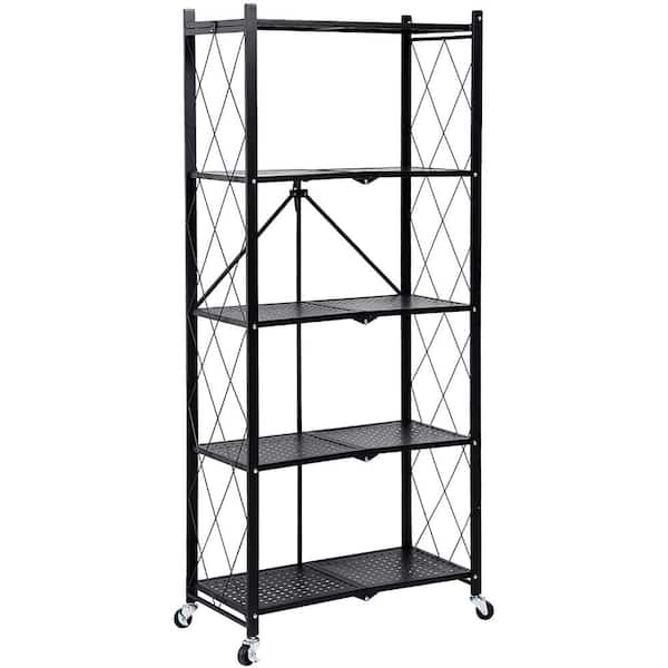 44.75 Xtra Storage 4 Tier Folding Metal Shelf Black - Breighton Home