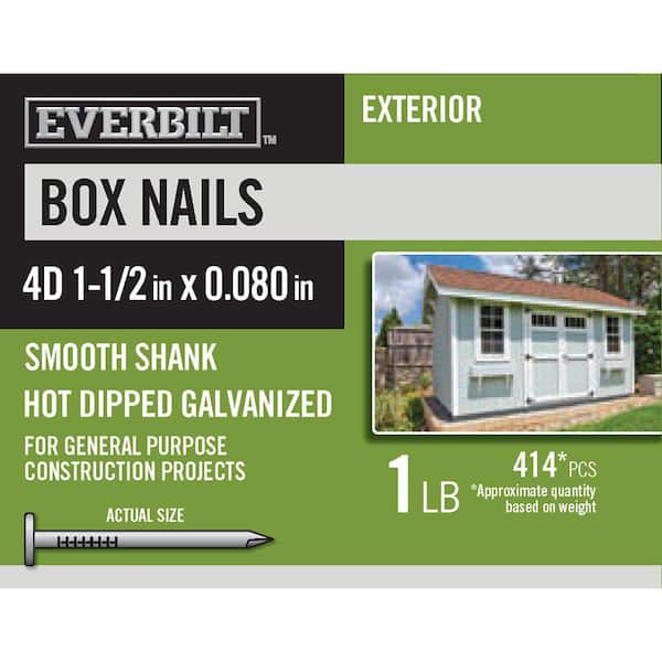 Everbilt 4D 1-1/2 in. Box Nails Hot Dipped Galvanized 1 lb (Approximately 414 Pieces)