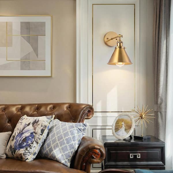 Rhem 7 in. 1-Light Brass Gold Wall Sconce Light