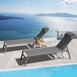 65 in. x 38 in. Outdoor Lounge Chair w/Cushion, Patio Chaise Lounge Set, 3-Pieces Aluminum Adjustable Pool Lounge Chairs