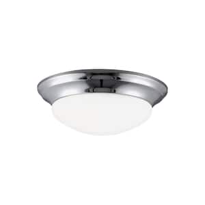 Nash 14 in. 2-Light Chrome Flush Mount with Satin Etched Glass Shade