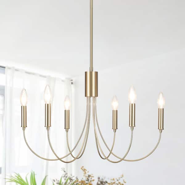 ZJVAIVE 6-Light Gold Candlestick Linear Chandelier Lighting for Dining Room Kitchen Island with No Bulbs Included