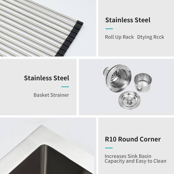 Xzkai 15 in. Undermount Single Bowls Stainless Steel Kitchen