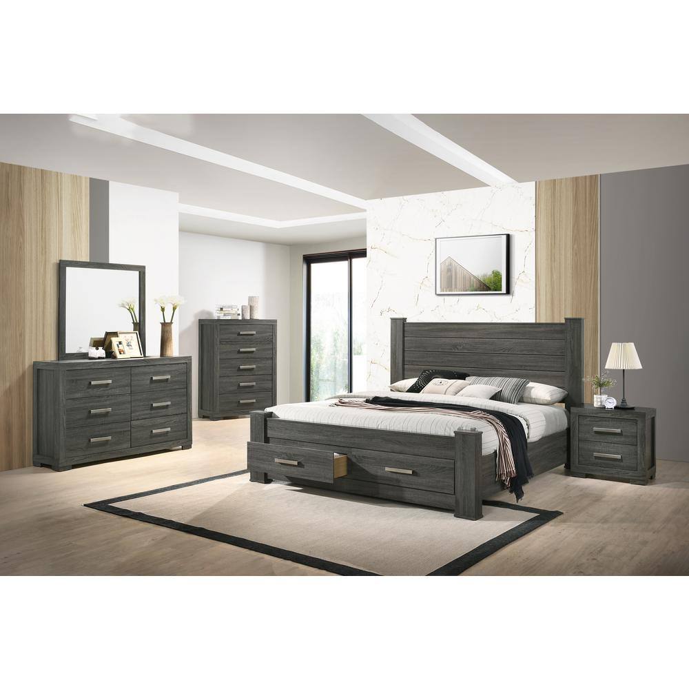 Elegant Weathered Gray Queen Platform Bed with Built-in Storage