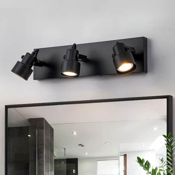 Grace 16.5 in. 3-Light Black Bathroom Vanity Light Track Lighting Spotlight with Rotatable