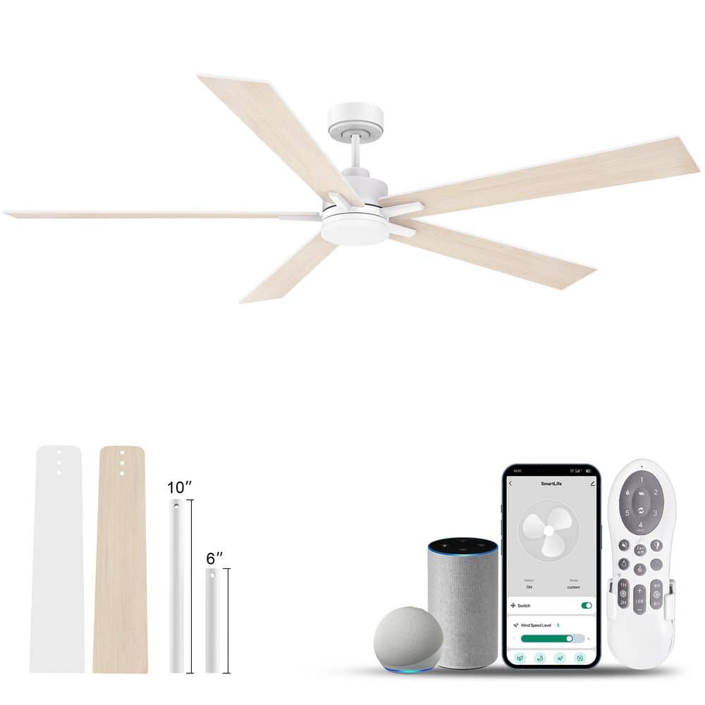 72 in. Smart Outdoor Indoor White Ceiling Fan with Lights Remote Voice Control Via Alexa Google WIFI App, Quiet DC Motor price history on PriceWatchPro
