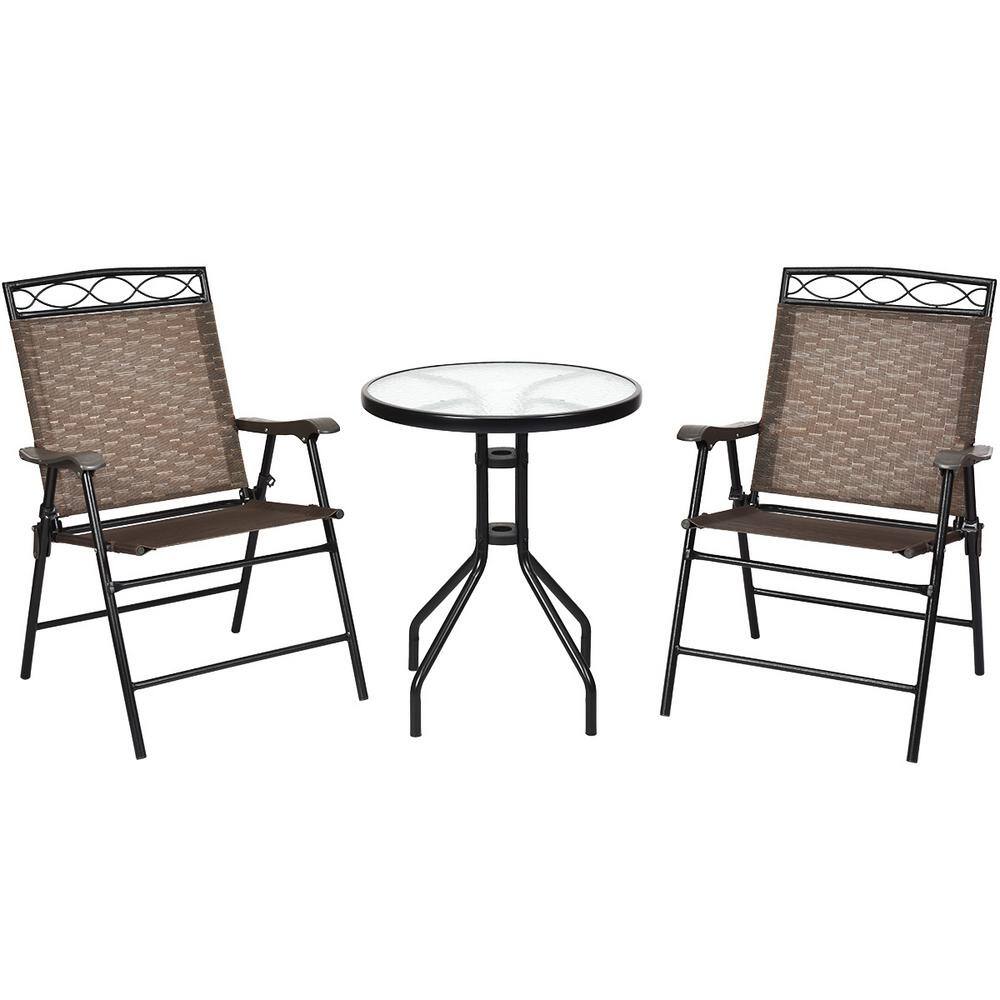 3-Pieces Wicker Conversation Set Pub Patio Outdoor Bistro Set with Folding Chairs Table price history on PriceWatchPro