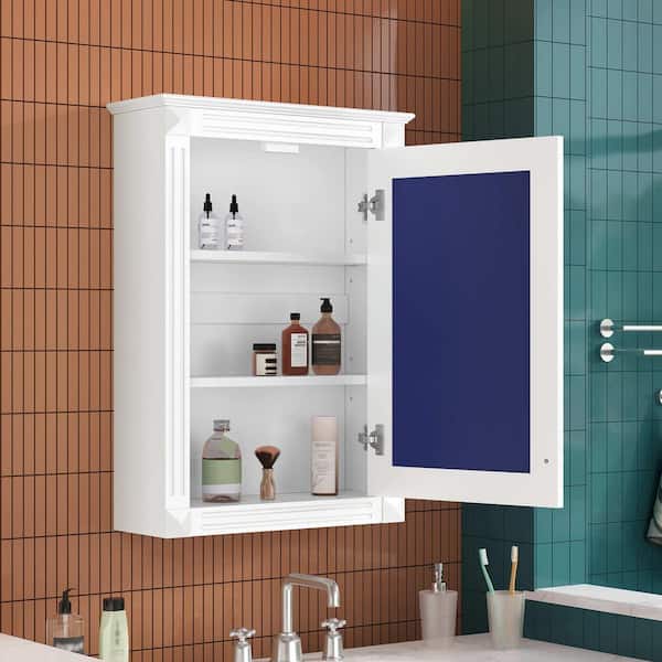 20 in. W x 27.8 in. H Rectangular Solid Wood Medicine Cabinet in White with Mirror, Adjustable Shelf and Cabinet