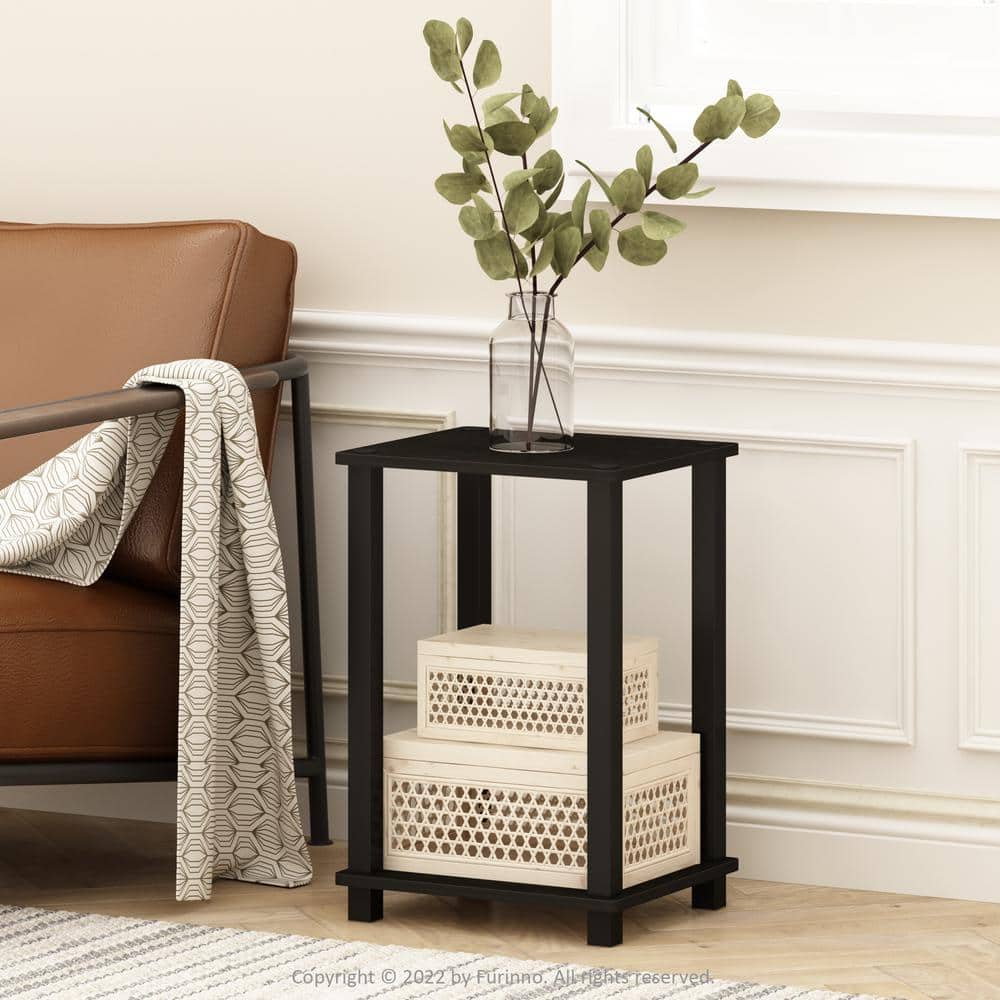 Espresso and Black Engineered Wood End Table with Storage