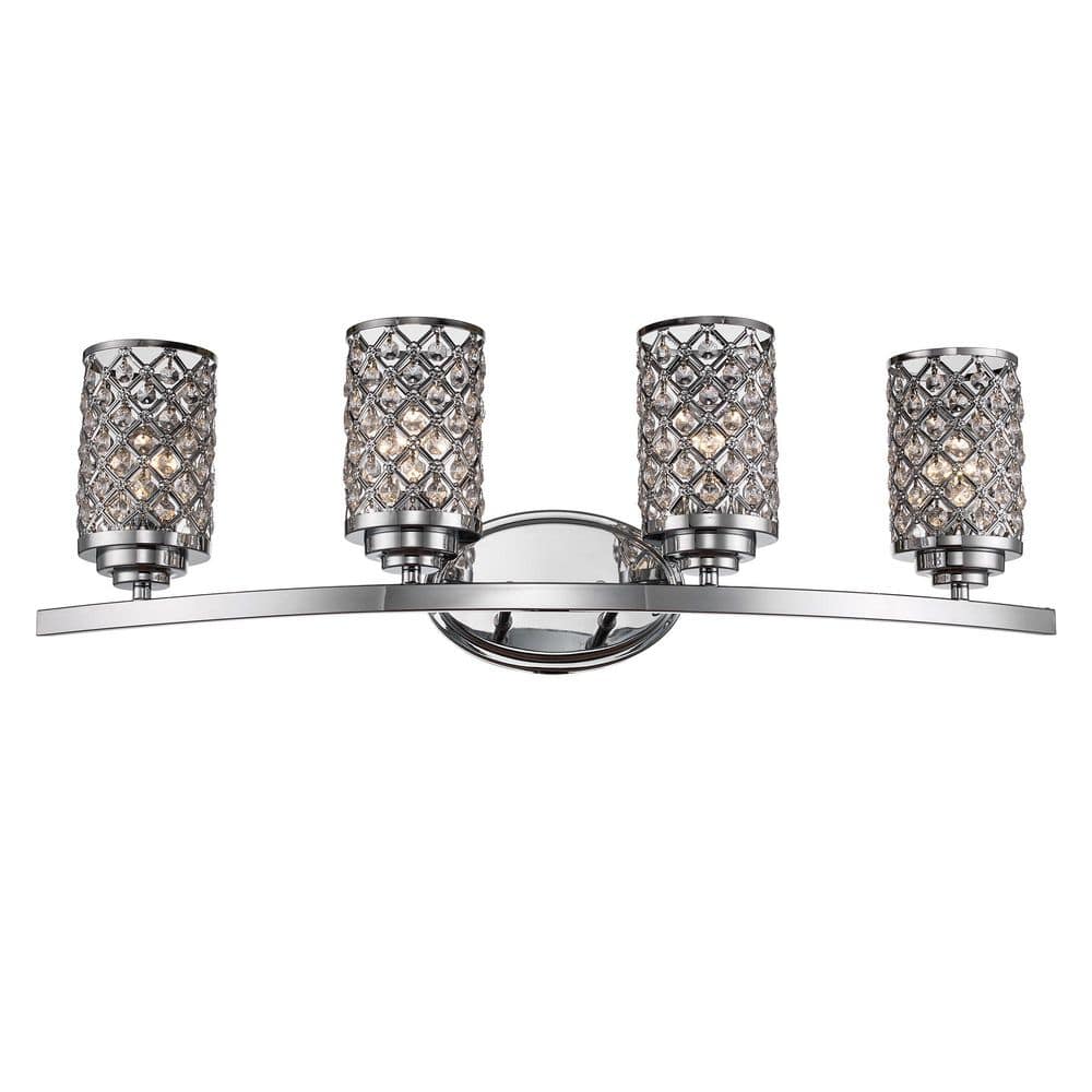 31 in. 4-Light Polished Chrome Bathroom Vanity Light with Crystal Beaded Shades price history on PriceWatchPro