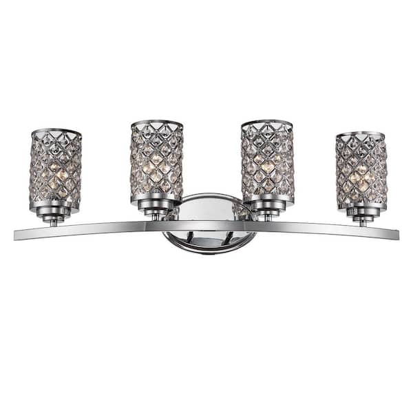 31 in. 4-Light Polished Chrome Bathroom Vanity Light with Crystal Beaded Shades