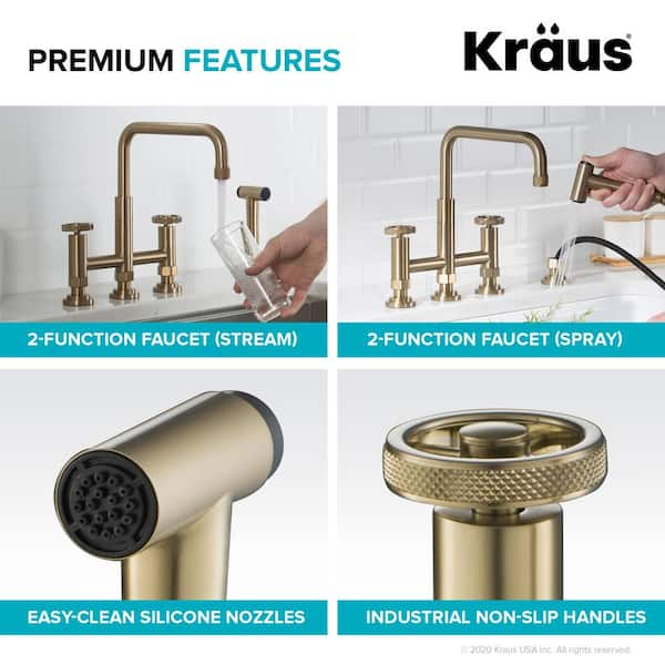 KRAUS Urbix Double Handle Industrial Bridge Kitchen Faucet with